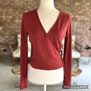 One Clothing Top Cropped Wrap Brown Rust Wrap L (Jrs) Festival Concert Casual